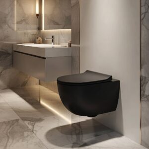 WC suspendu sans bride Noir – Design moderne avec robinet intégré